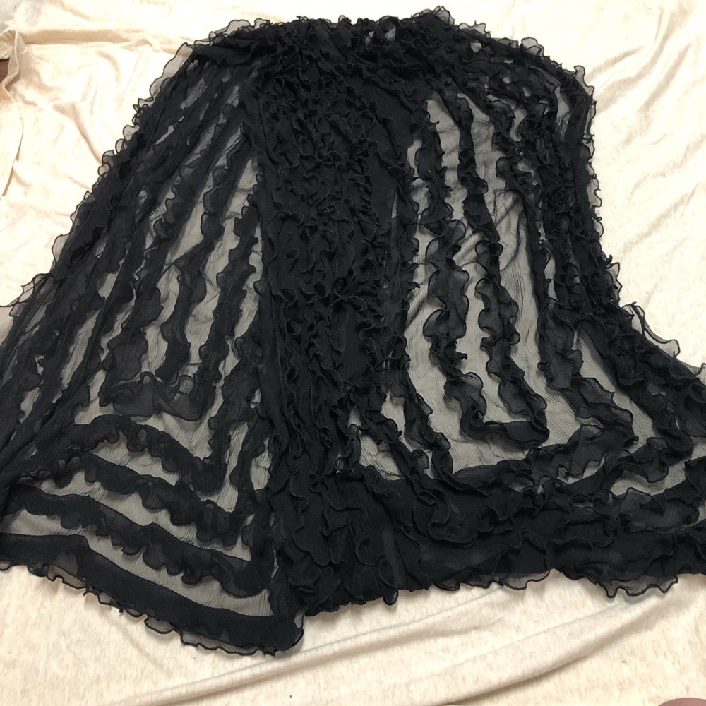 Adrianna Papell 100% Silk Black Ruffle Shawl Wrap Scarf Wedding Whimsigoth Witch - Picture 5 of 6